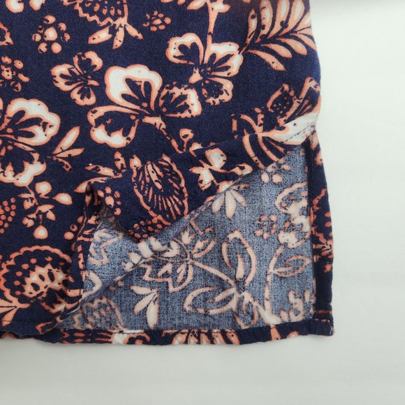 Gloria Vanderbilt Womens Top XL 3/4 Sleeve Navy Coral Floral Print Blouse Tunic - Picture 7 of 8